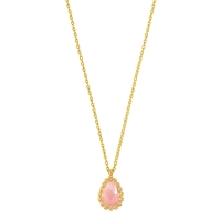 Collier Quartz rose taille poire 6 x 4mm, entourage perlé Or 750/1000