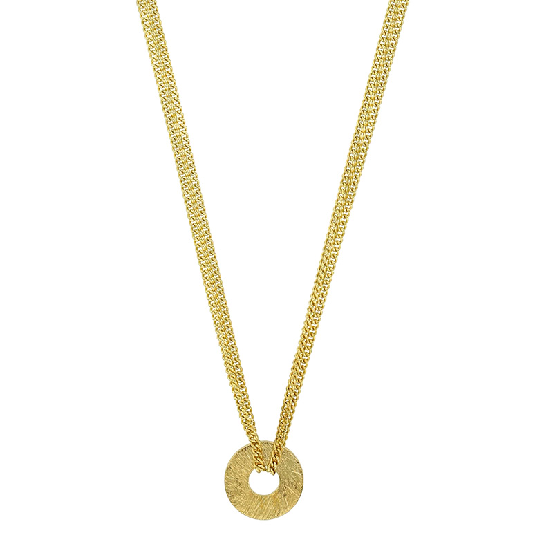 Collier 2 rangs avec anneau brossé en argent 925/1000 doré