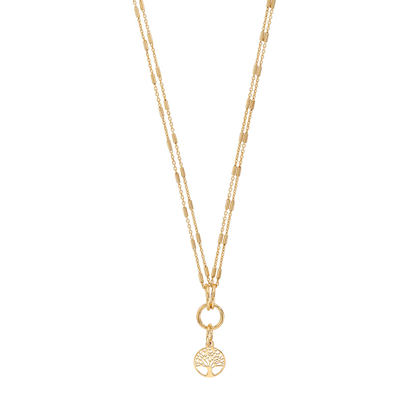 Collier 2 rangs cercle orné d'un arbre de vie, argent 925/1000 doré