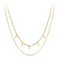 Collier 2 rangs dont 1 lisse et 1 diamanté argent 925/1000 avec perles baroques synthétiques