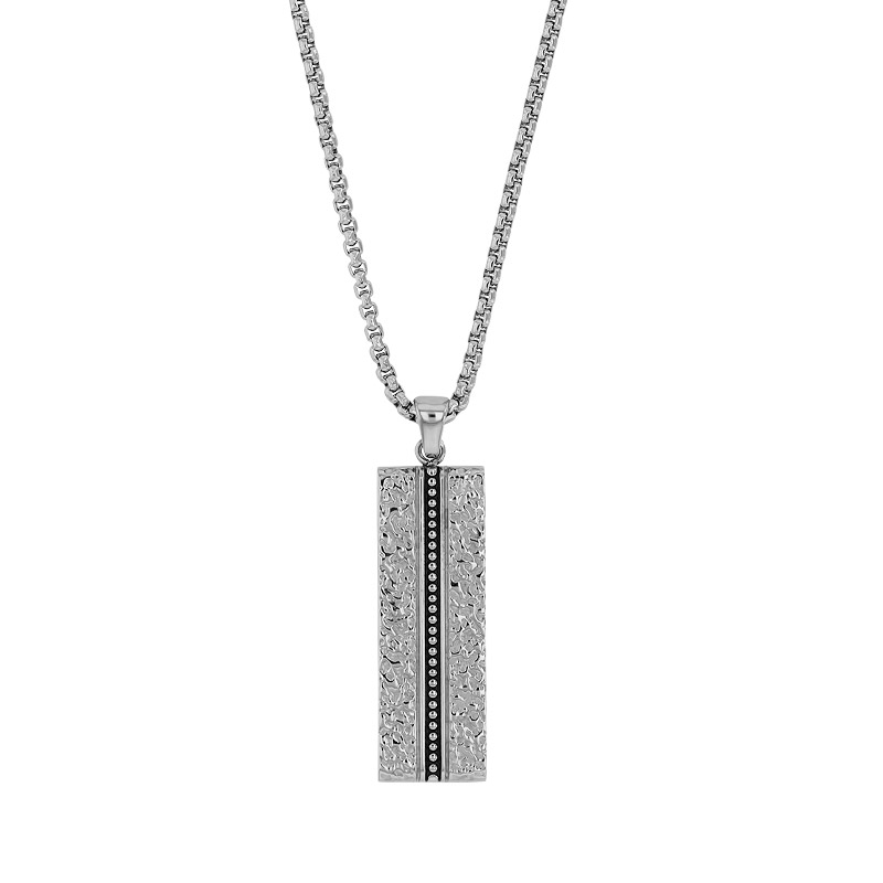 Collier rectangle aspect martelé acier brillant