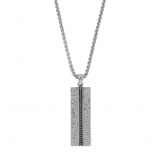 Collier rectangle aspect martelé acier brillant