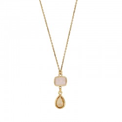 Collier rectangle en oeil de chat bleu et goutte en cristal bleu maille forçat, argent 925/1000 doré