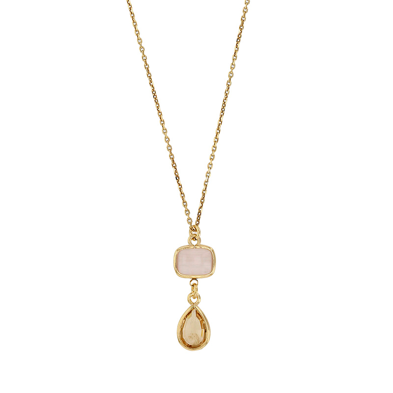 Collier rectangle en oeil de chat bleu et goutte en cristal bleu maille forçat, argent 925/1000 doré