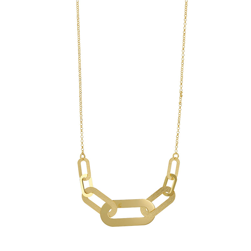 Collier rectangle ovales lisses et brossés, argent 925/1000 platiné