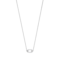 Collier rectangle serti d'oxydes, argent 925/1000 platiné