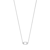 Collier rectangle serti d'oxydes, argent 925/1000 platiné