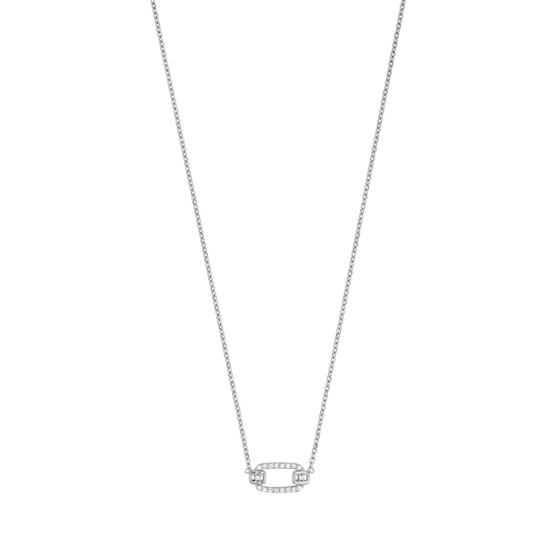 Collier rectangle serti d'oxydes, argent 925/1000 platiné