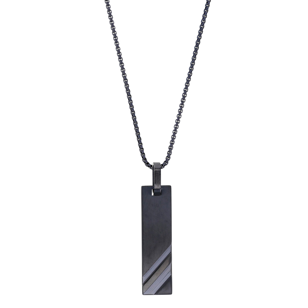 Collier rectangle strié en acier bleu foncé