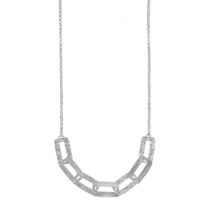 Collier rectangles brossés et ciselés, argent 925/1000 platiné