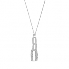 Collier rectangles brossés et ciselés, argent 925/1000 platiné