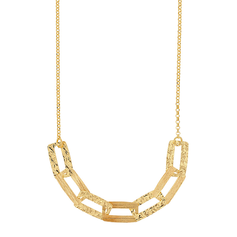 Collier rectangles brossés et ciselés, argent 925/1000 platiné