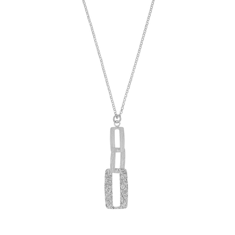 Collier rectangles brossés et ciselés, argent 925/1000 platiné