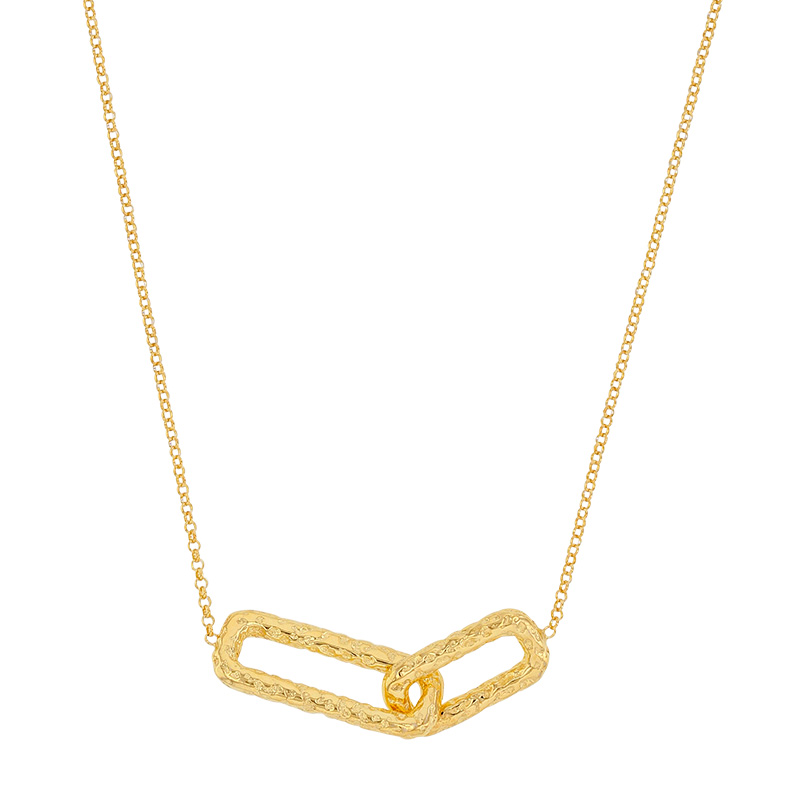 Collier rectangles martelés entrelacés, argent 925/1000 platiné