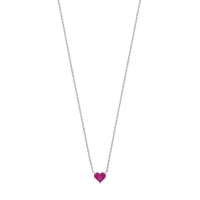 Collier réglable coeur en corindon synthétique rouge, argent 925/1000 rhodié
