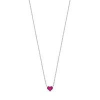 Collier réglable coeur en corindon synthétique rouge, argent 925/1000 rhodié