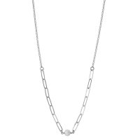 Collier réglable maille ovale 2 perles de culture d'eau douce, argent 925/1000 platiné