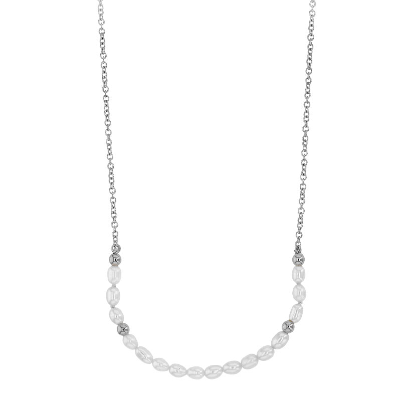 Collier réglable perles d'eau douce de culture, boules en argent 925/1000 rhodié