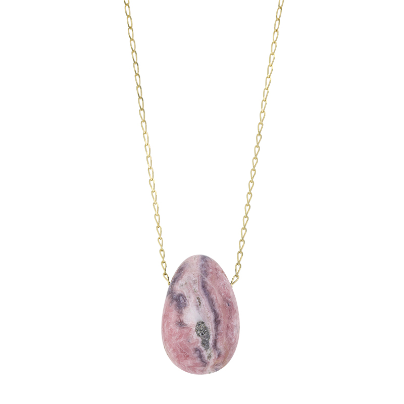 Collier Rhodochrosite, chaîne argent 925/1000 doré