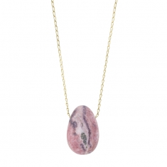 Collier Rhodochrosite, chaîne argent 925/1000 doré