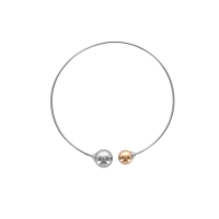 Collier rigide 2 boules en acier et acier doré-rose
