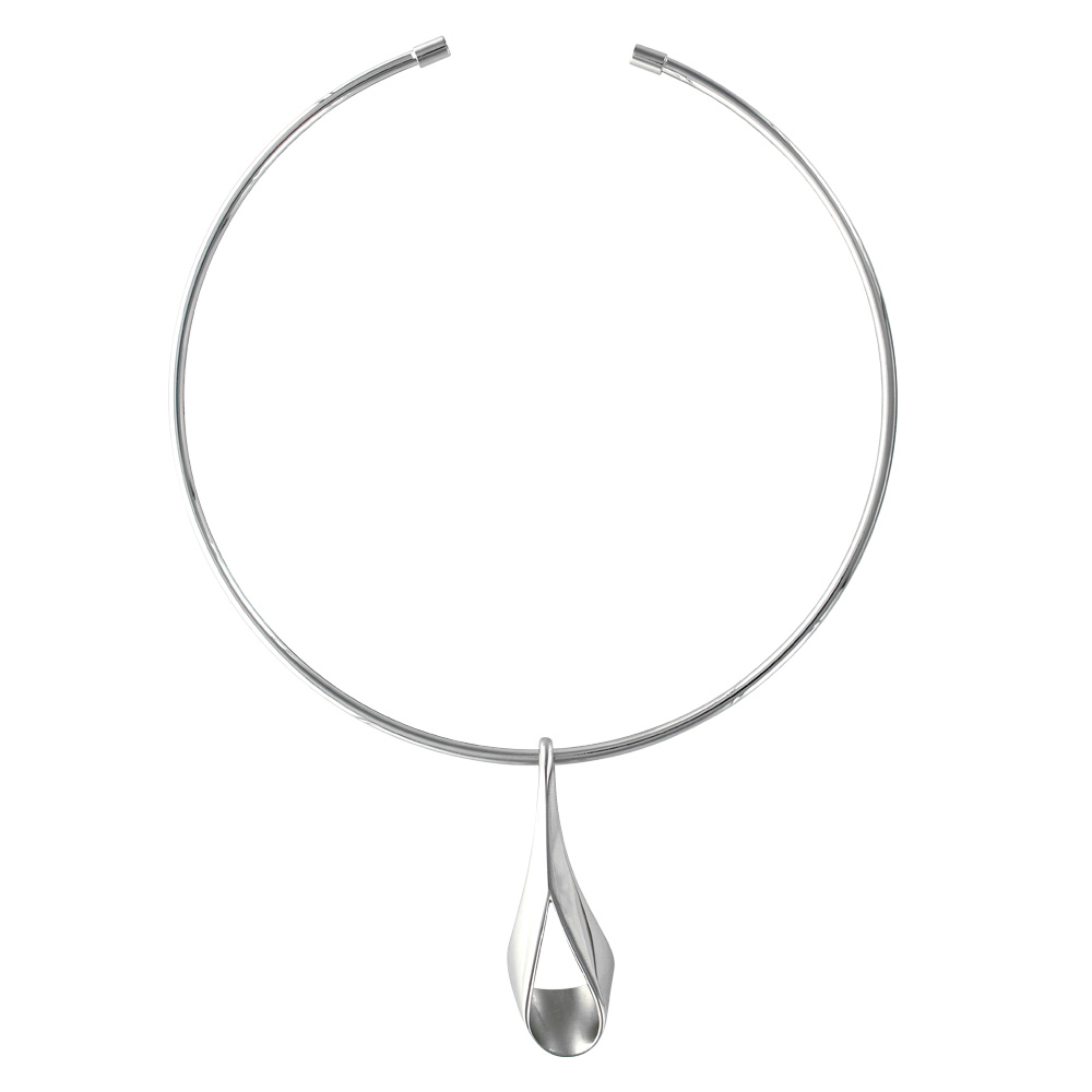 Collier rigide avec pendant forme goutte en acier