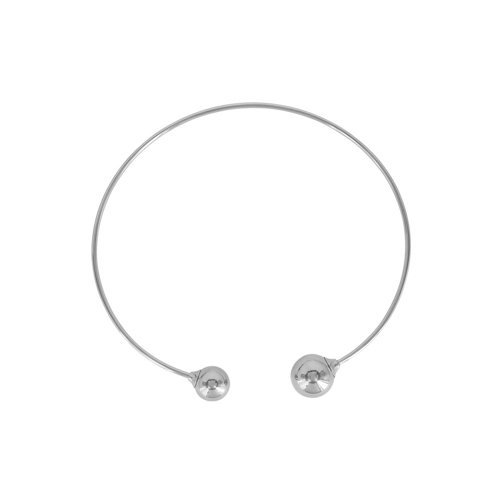 Collier rigide 2 boules en acier et acier doré-rose