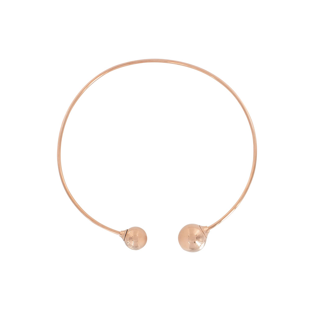 Collier rigide 2 boules en acier et acier doré-rose