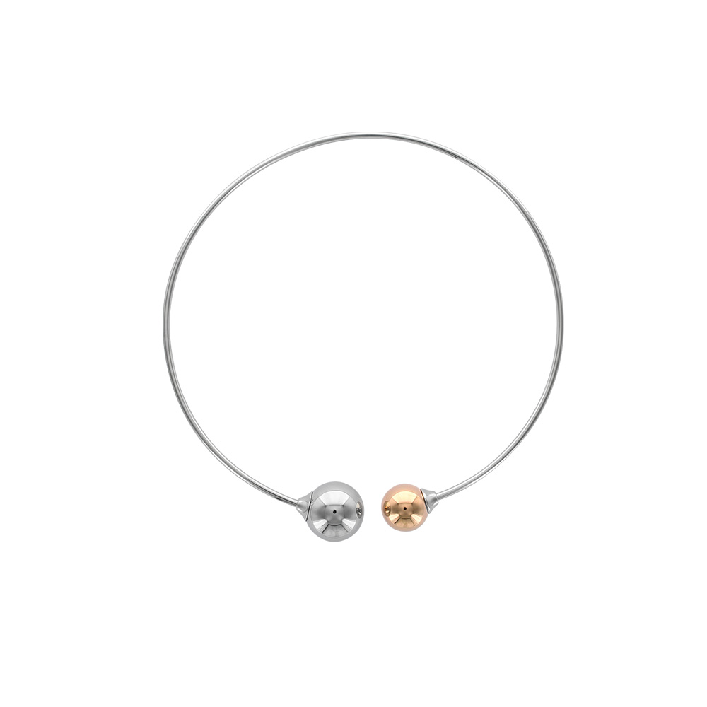 Collier rigide 2 boules en acier et acier doré-rose