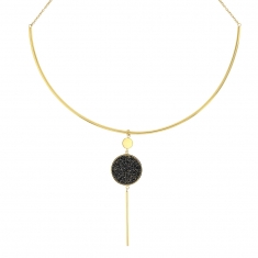 Collier rigide en acier avec pendant rond orné de cristaux gris