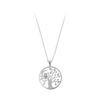 Collier rond arbre de vie avec hibou et lune, argent 925/1000 rhodié