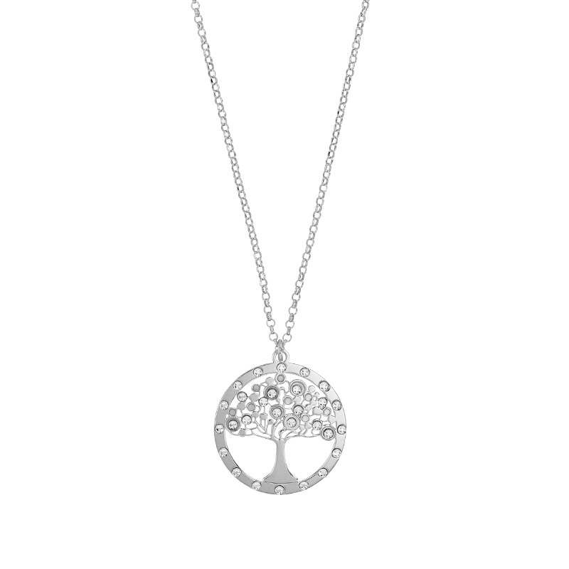 Collier rond Arbre de vie orné d'oxydes de zirconium, argent 925/1000 platiné