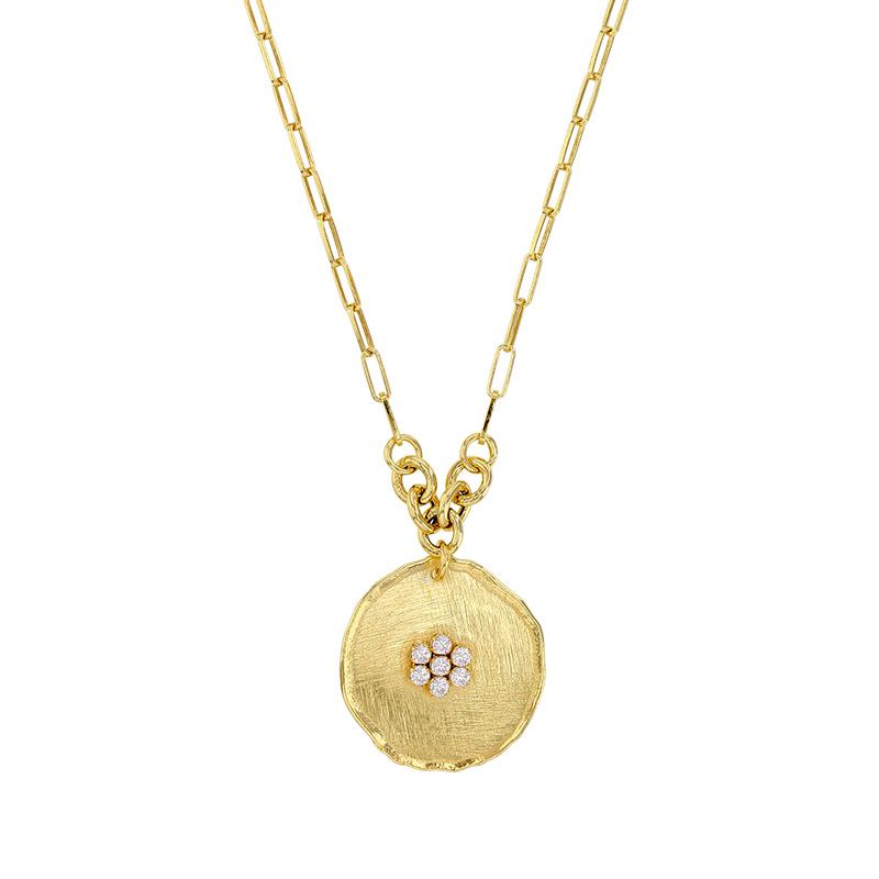 Collier rond argent 925/1000 doré brossé, 7 oxydes blancs