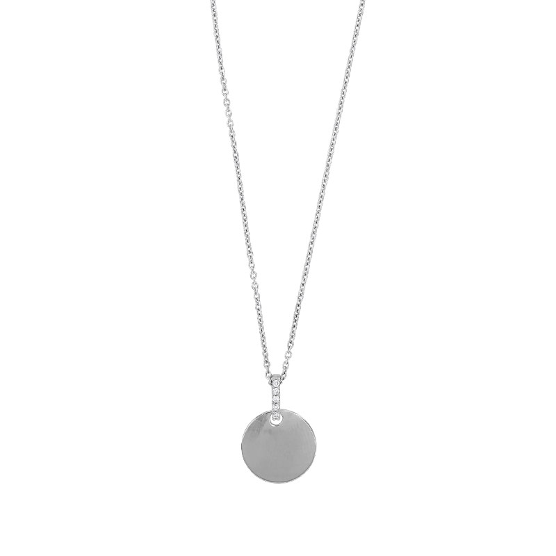 Collier rond avec bélière ornée d'oxydes, argent 925/1000 platiné