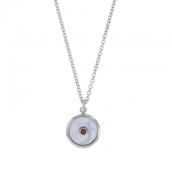 Collier rond avec nacre et perle d'imitation rubis en argent 925/1000 rhodié
