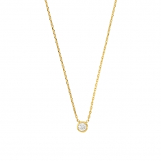 Collier rond avec un oxyde de zirconium serti clos 4mm, Plaqué Or