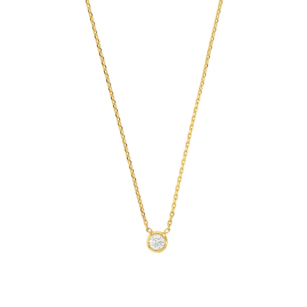 Collier rond avec un oxyde de zirconium serti clos 4mm, Plaqué Or