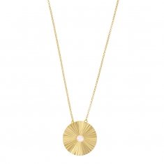 Collier rond ciselé avec une perle de culture d'eau douce en argent 925/1000 rhodié