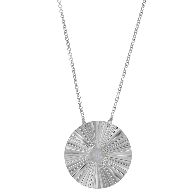 Collier rond ciselé avec une perle de culture d'eau douce en argent 925/1000 rhodié