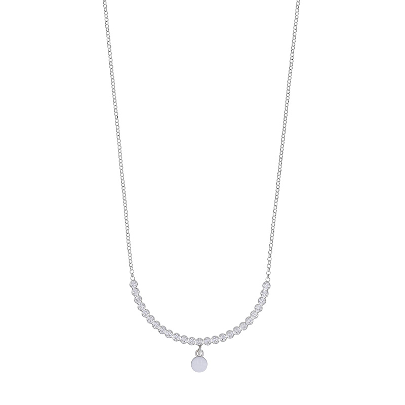 Collier rond émail blanc et oxydes, argent 925/1000 platiné