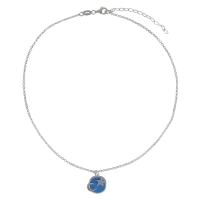 Collier rond émail bleu, lune étoile en argent 925/1000