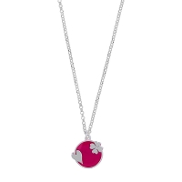 Collier rond émail framboise, coeur et trèfle en argent 925/1000