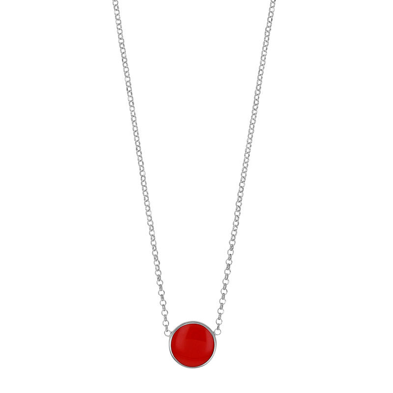 Collier rond émail noir, argent 925/1000 platiné
