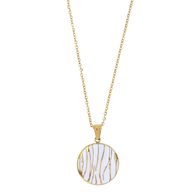 Collier rond émail noir strié en acier doré