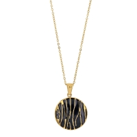 Collier rond émail noir strié en acier doré