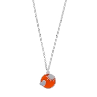 Collier rond émail orange, coeur soleil en argent 925/1000