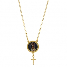 Collier rond en émail avec Vierge et croix, argent 925/1000 doré