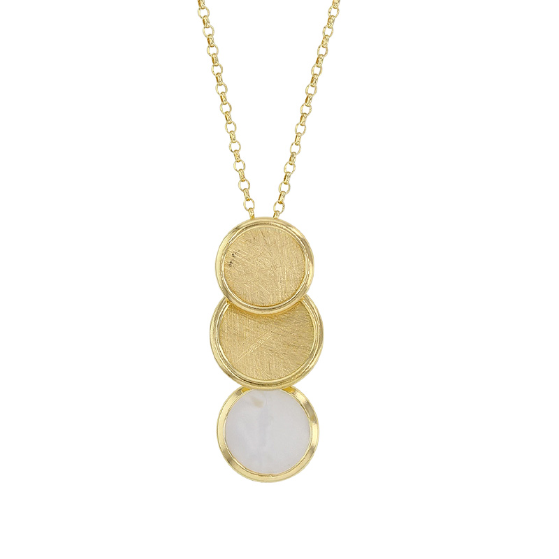 Collier rond en nacre et 2 ronds brossés, argent 925/1000 doré
