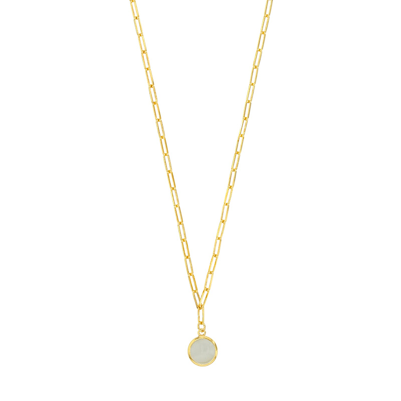 Collier rond en verre blanc nacré, argent 925/1000 doré