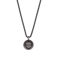 Collier rond motif bouddha, acier vieilli